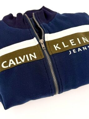 Calvin Klein Jeans Kids 6 Colorblock Full Zip Logo Jacket Navy